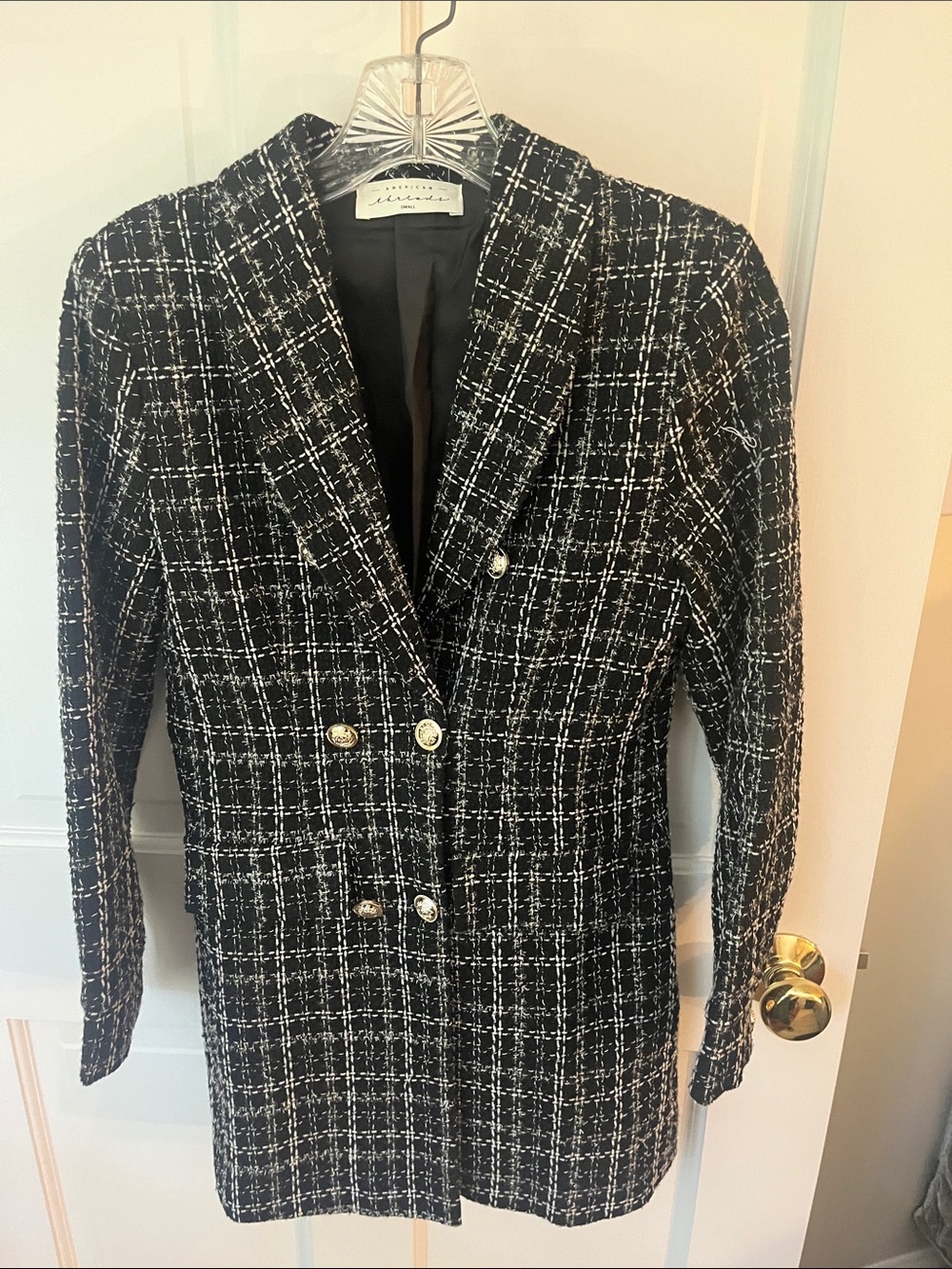 American Threads Black & White Tweed Double-Breasted Blazer
